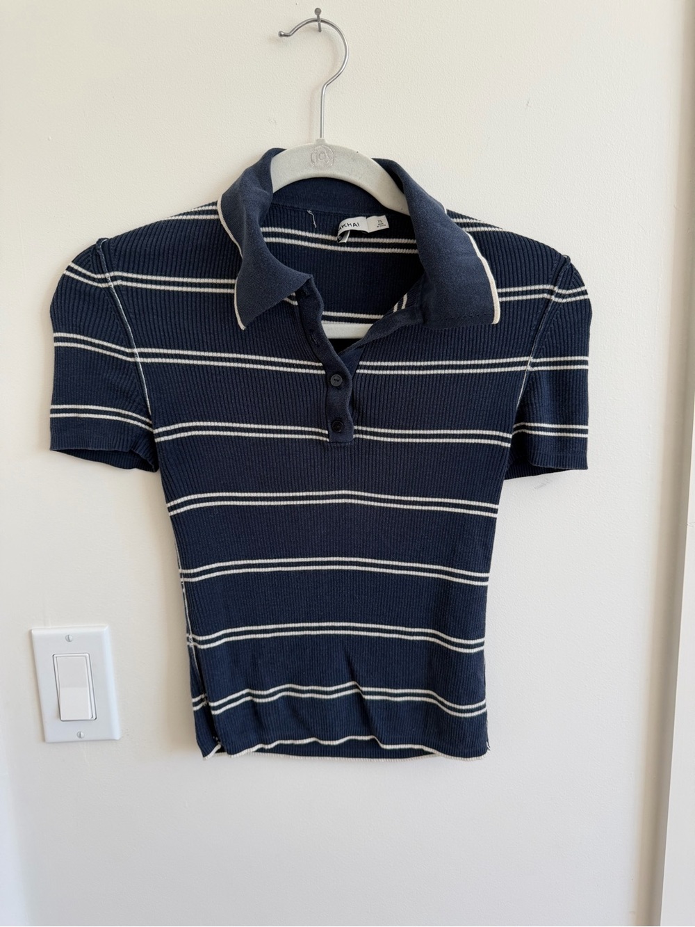 Striped Navy Short-Sleeve Polo Top
